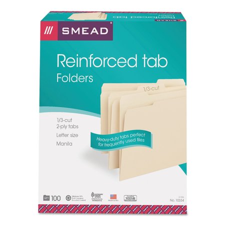 Smead File Folder 8-1/2 x 11", 1/3-Cut Tab, Manila, PK100 10334